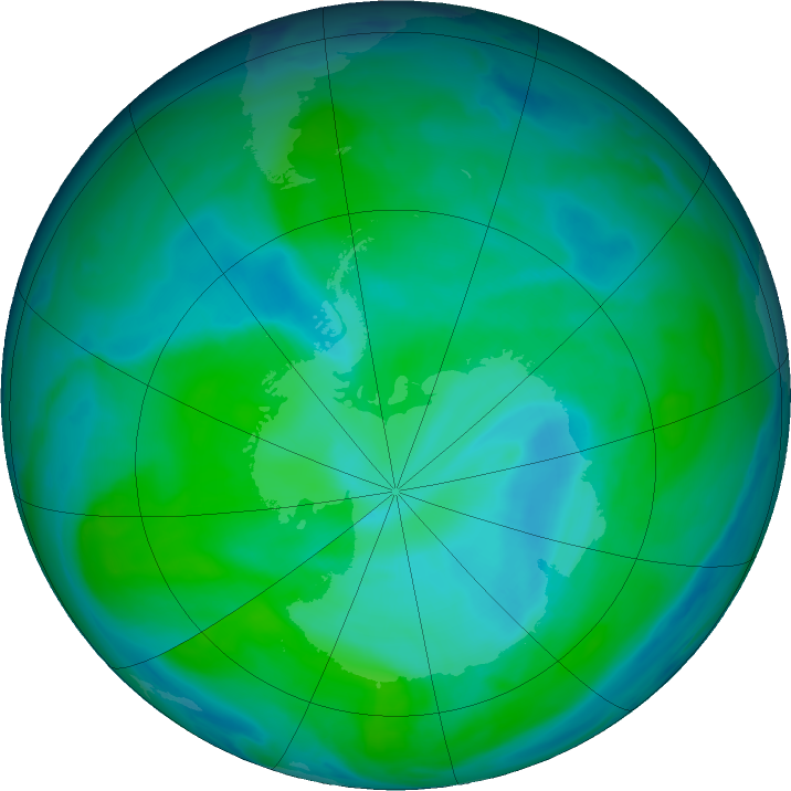 Antarctic ozone map for 09 January 2024